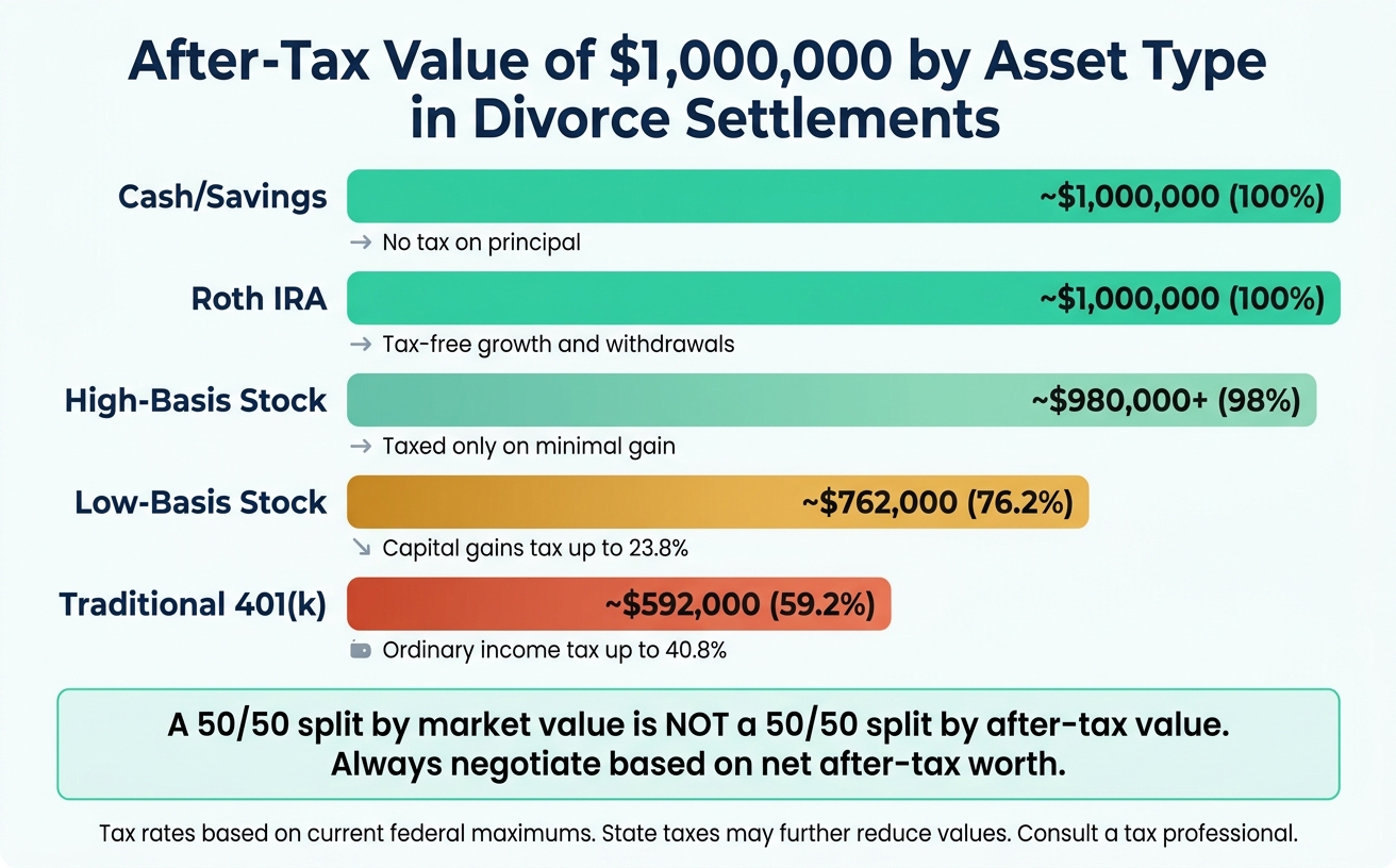 After-Tax Value of $1M by Asset Type in Divorce Settlements