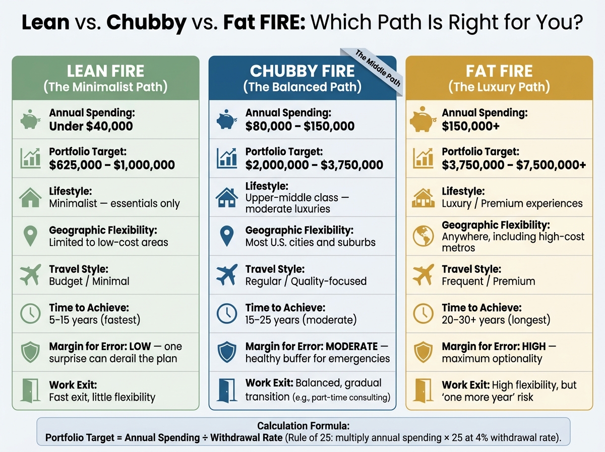 Lean vs Chubby vs Fat FIRE: Key Numbers Compared