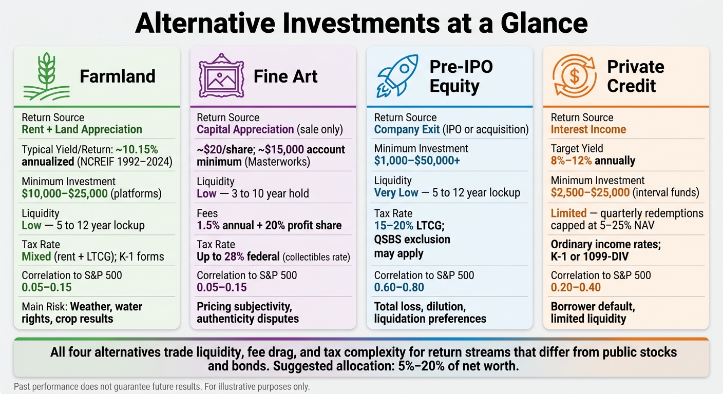 Alternative Investments Compared: Farmland, Art, Pre-IPO & Private Credit