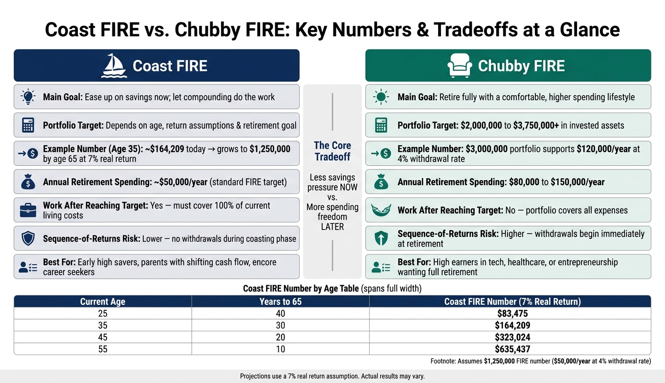 Coast FIRE vs. Chubby FIRE: Key Numbers & Tradeoffs at a Glance