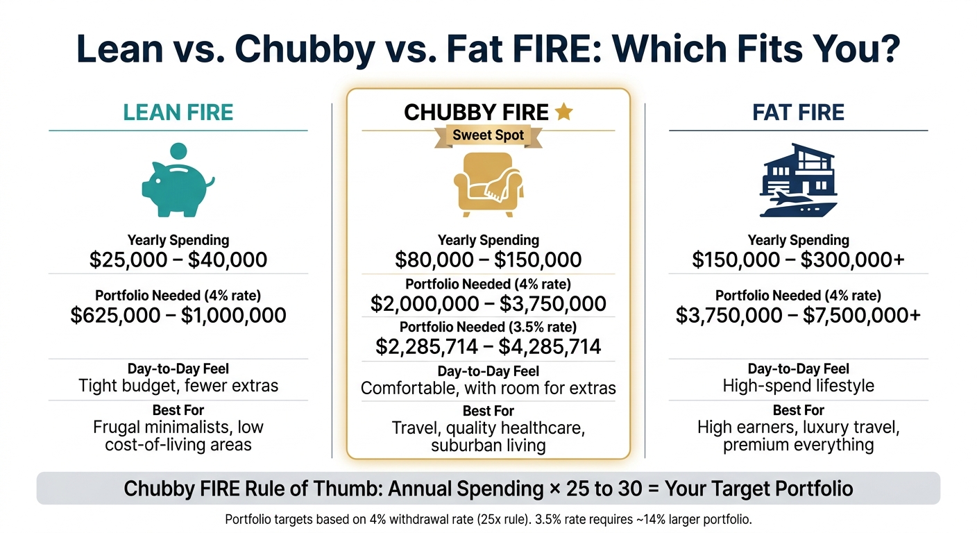 Lean vs Chubby vs Fat FIRE: Spending, Portfolio & Lifestyle Compared