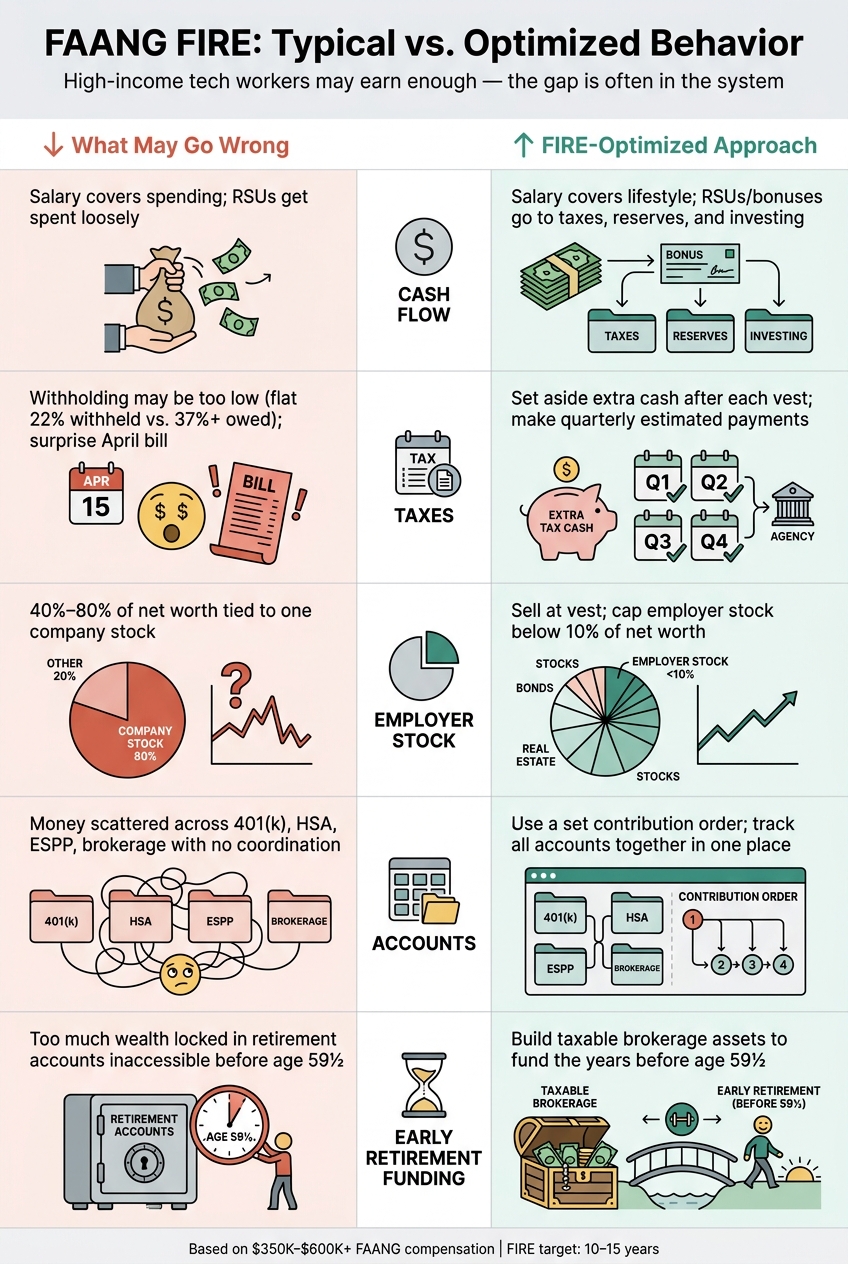 FAANG FIRE: Typical vs. Optimized Behavior Across 5 Key Areas