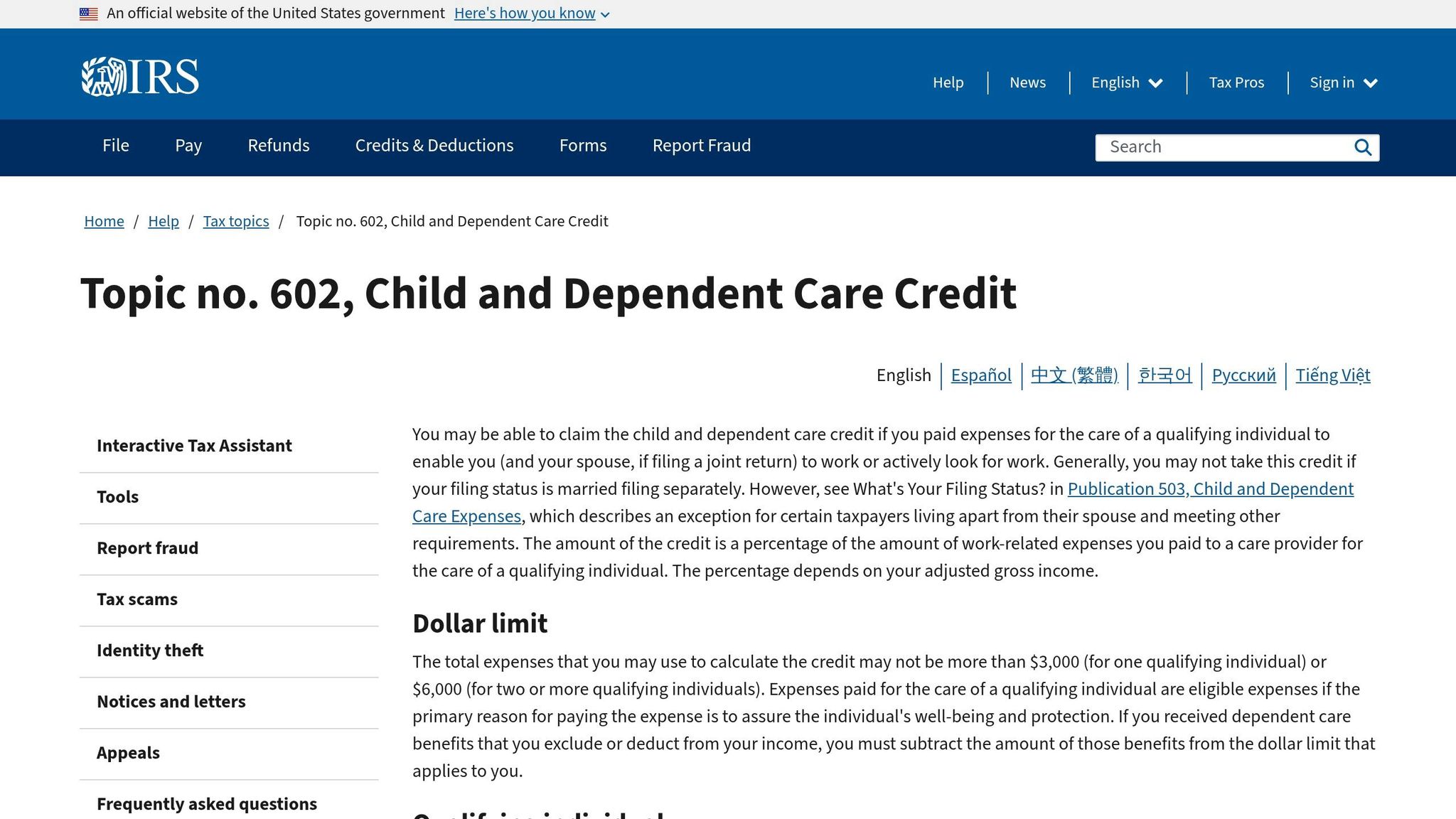 Child and Dependent Care Tax Credit