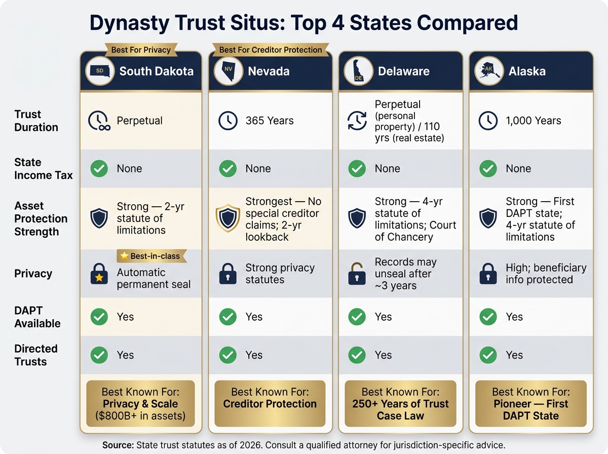 Dynasty Trust Situs Comparison: Top 4 States at a Glance