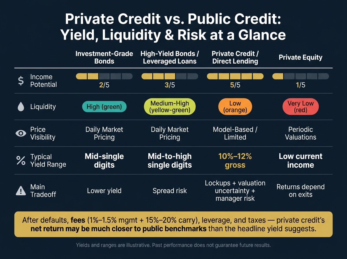 Private Credit vs. Public Credit: Yield, Liquidity & Risk Compared