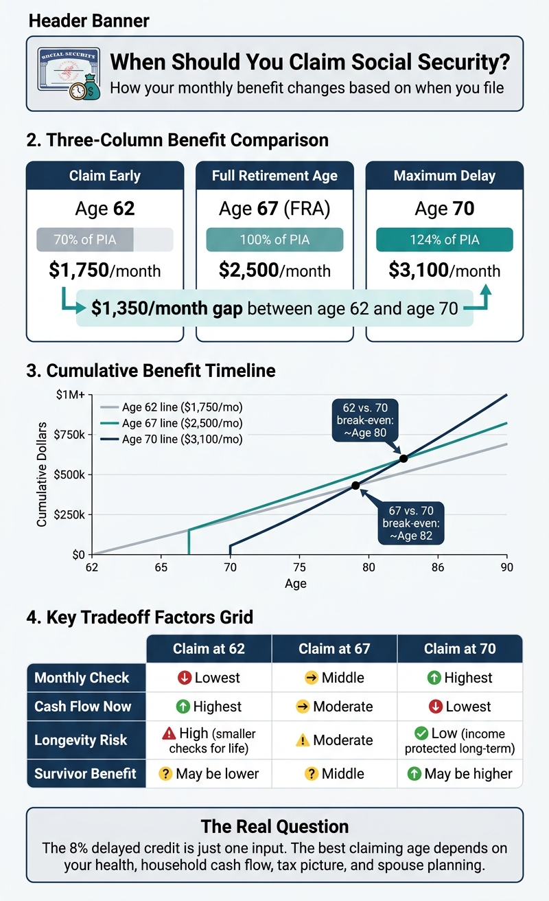 Social Security Claiming Age Comparison: 62 vs. 67 vs. 70