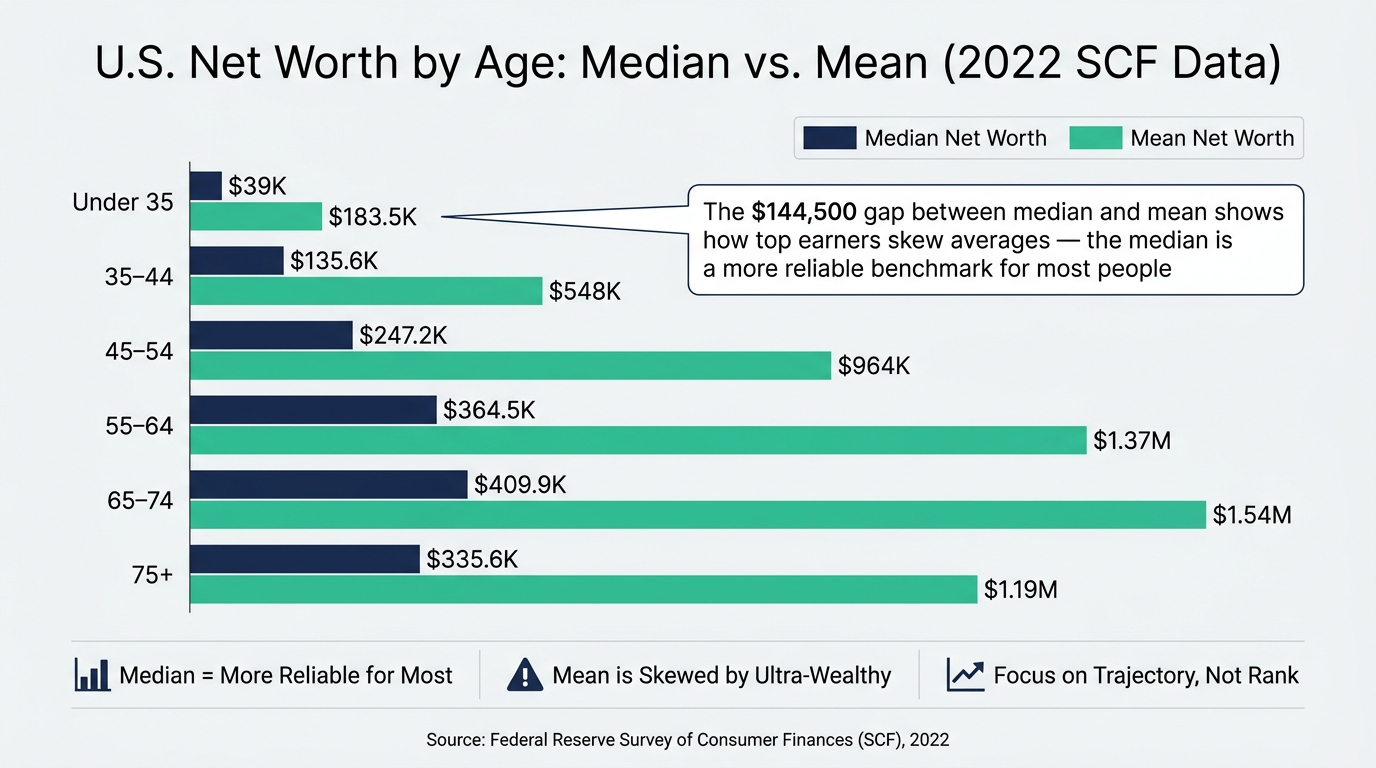 U.S. Net Worth by Age: Median vs. Mean (2022 SCF Data)