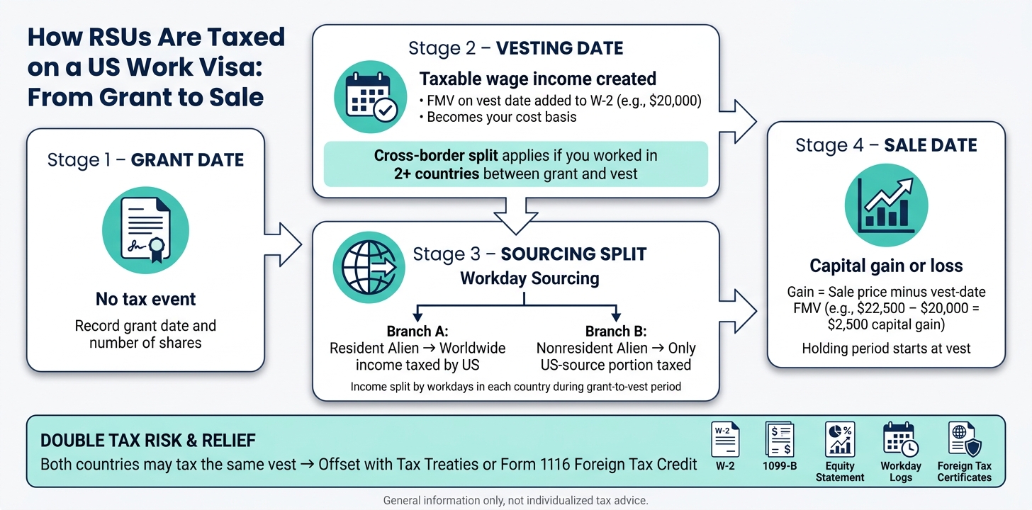 How RSUs Are Taxed on a US Work Visa: From Grant to Sale
