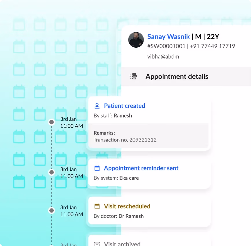 Product screenshot showing history of the appointment from booking to billed and everything in between