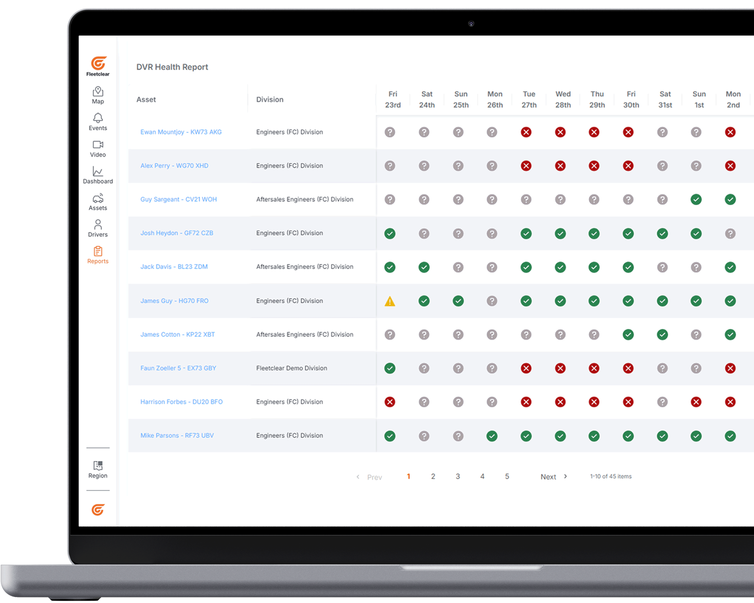 Fleetclear DVR Healthcheck on laptop