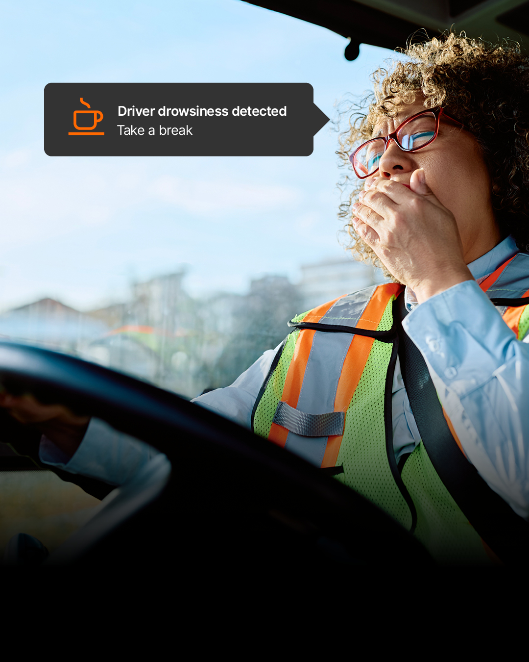 Tired driver detected by Fleetclear Driver Monitoring System (DMS)
