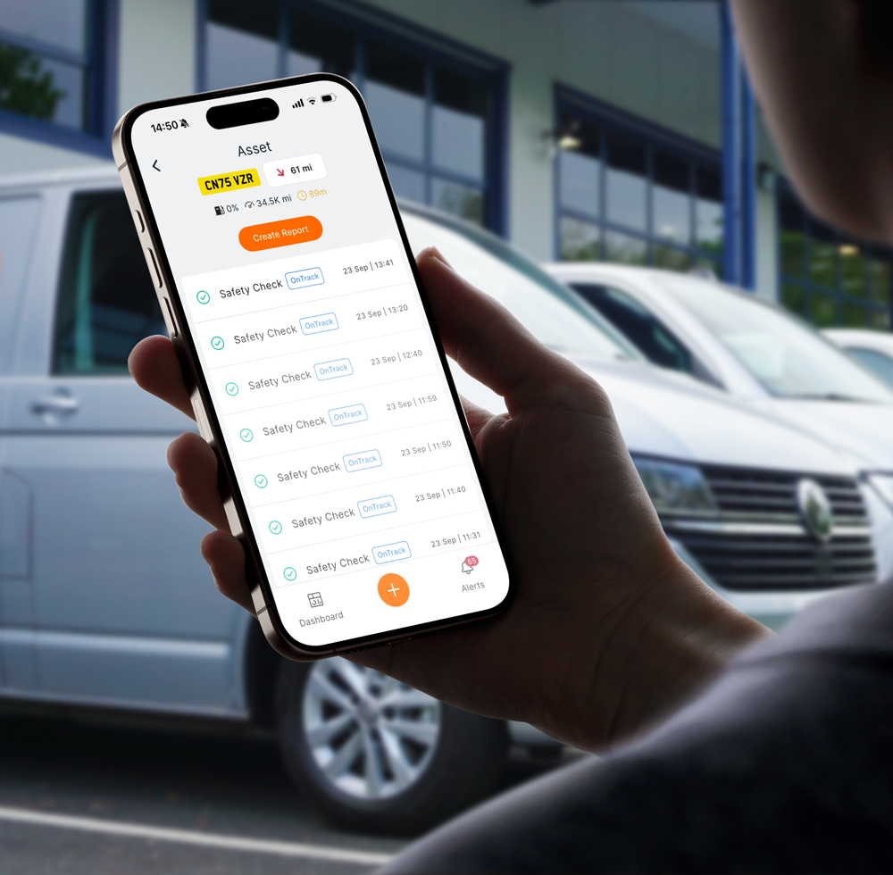 Person using Fleetclear Go to check vehicles.