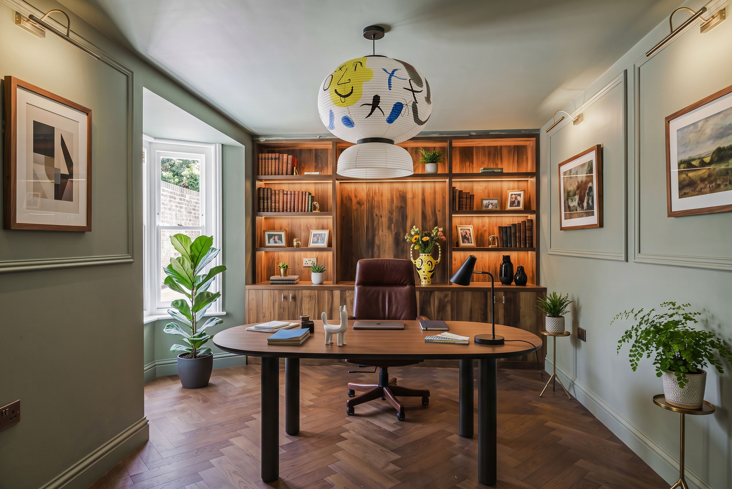The study at Abbeville Village, with bespoke walnut joinery