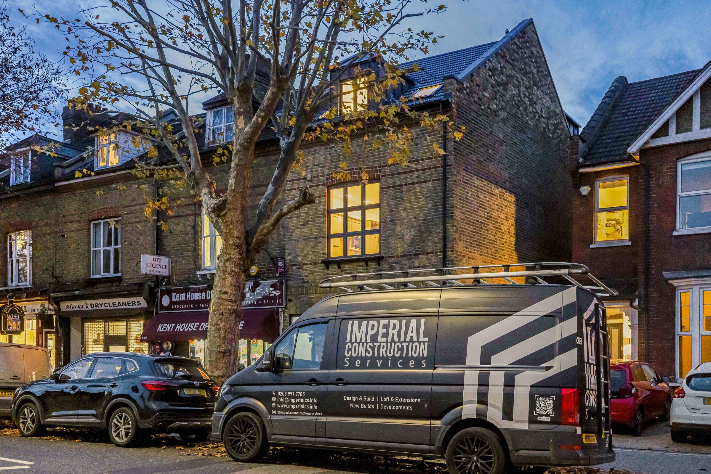 The Kent House Road frontage with an Imperial Construction Services van parked outside