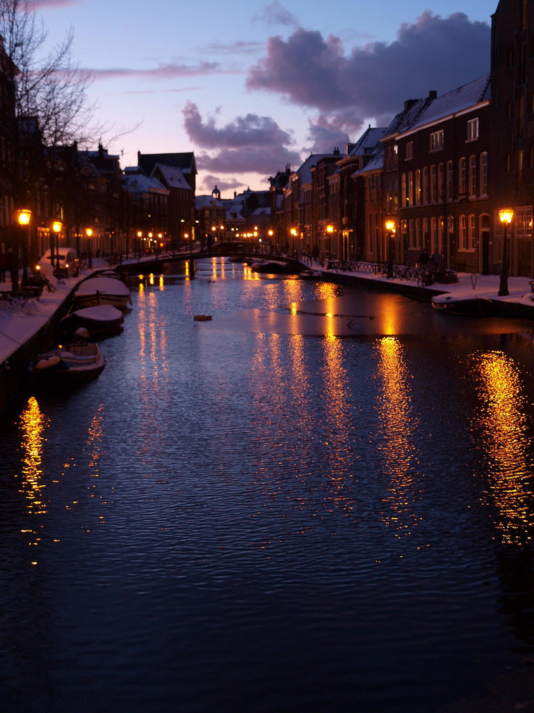 Winter canal view in Leiden