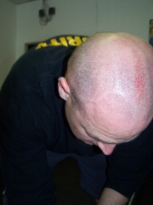 Rob got some floor burn from his handstand pushups
