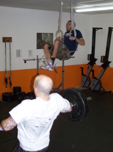 Mid-pull on the clean and muscle-up