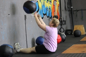 Tracy trying out some wall ball sit-ups 