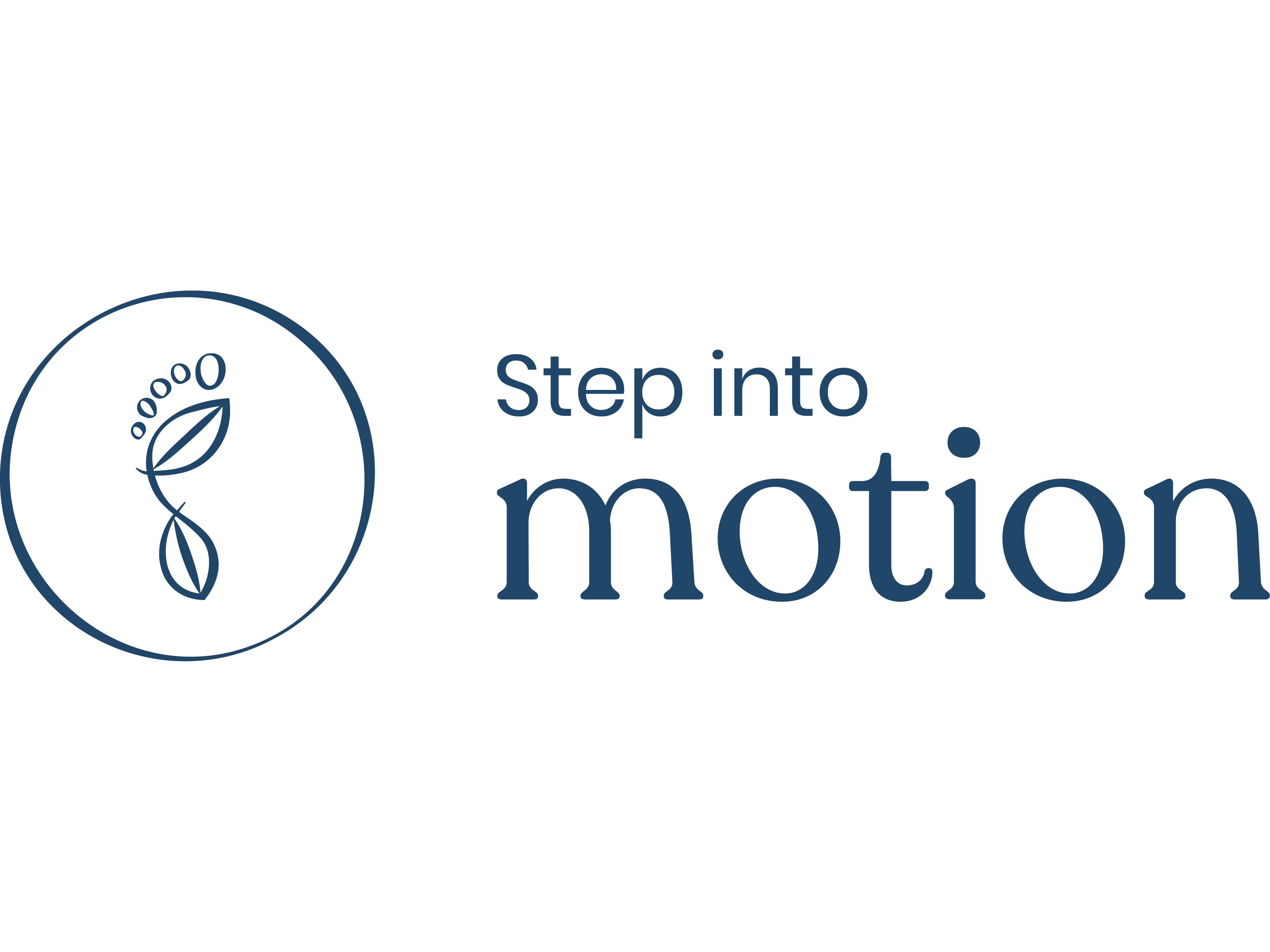 Ein Fuß in einem Kreis mit dem Schriftzug "step into motion"