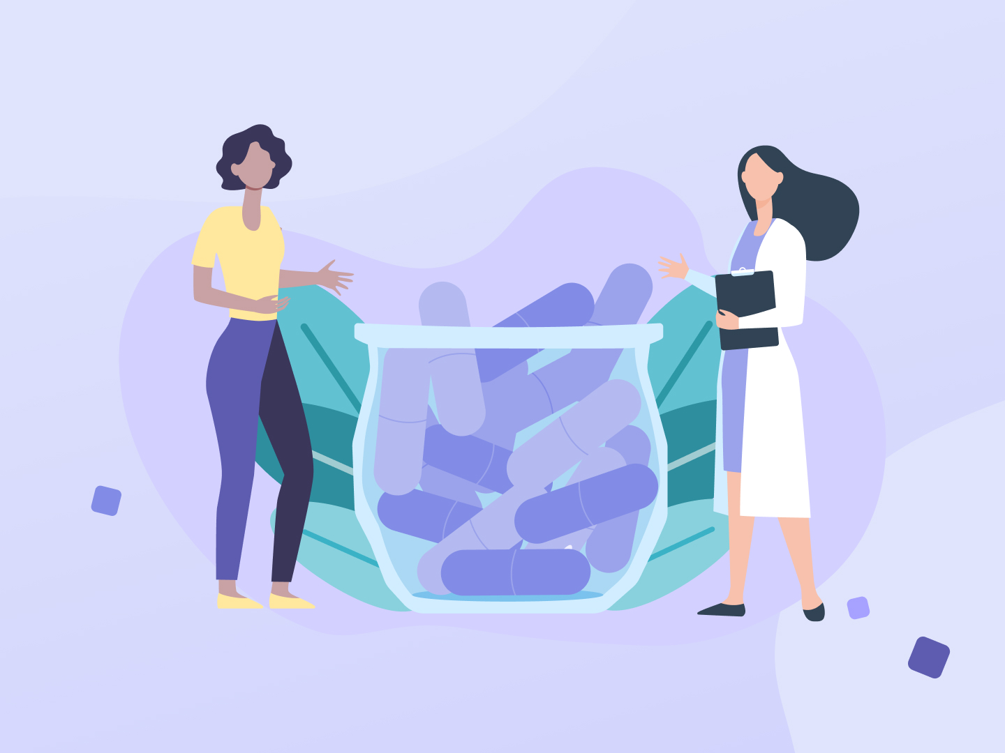 Ärztin berät Patientin über Nahrungsergänzungsmittel während der Krebstherapie.