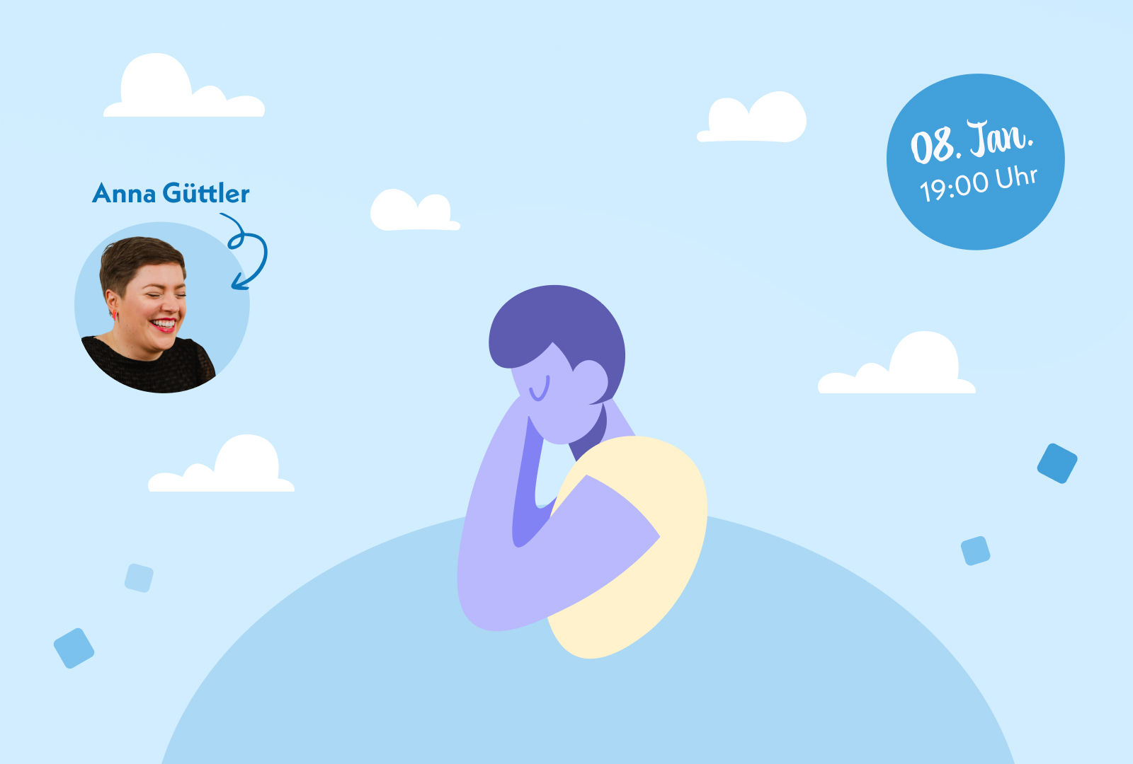 Eine Person, die ihre Hand auf die Brust legt und gelassen die Augen schließt. 