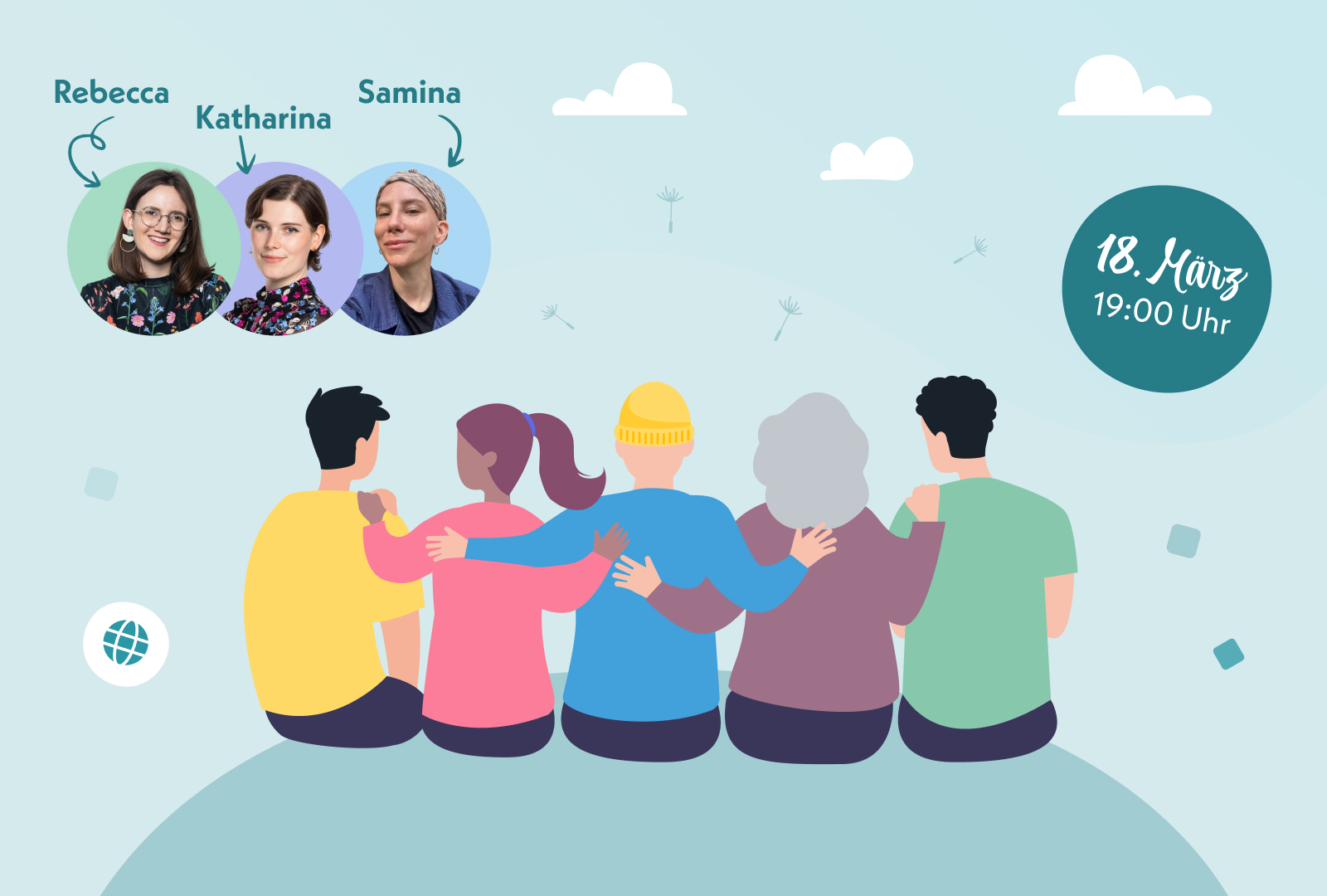 Eine Gruppe von Menschen umarmt sich.