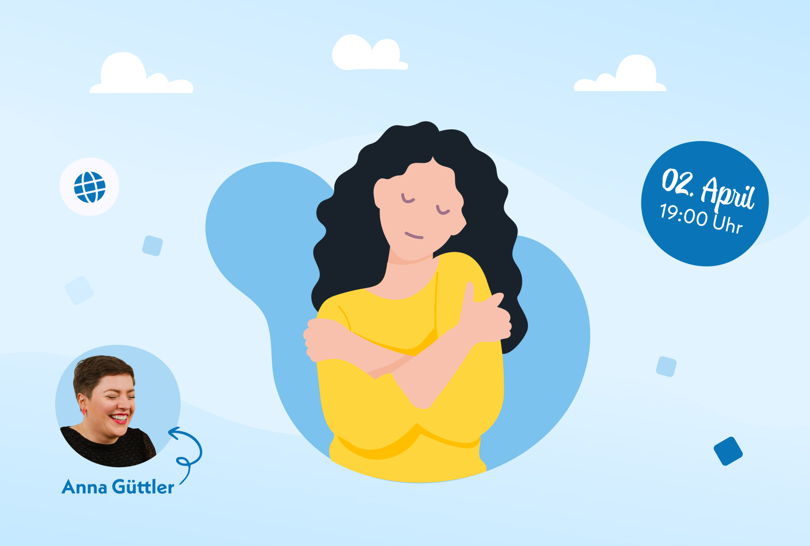 Eine junge Frau umarmt sich selbst.