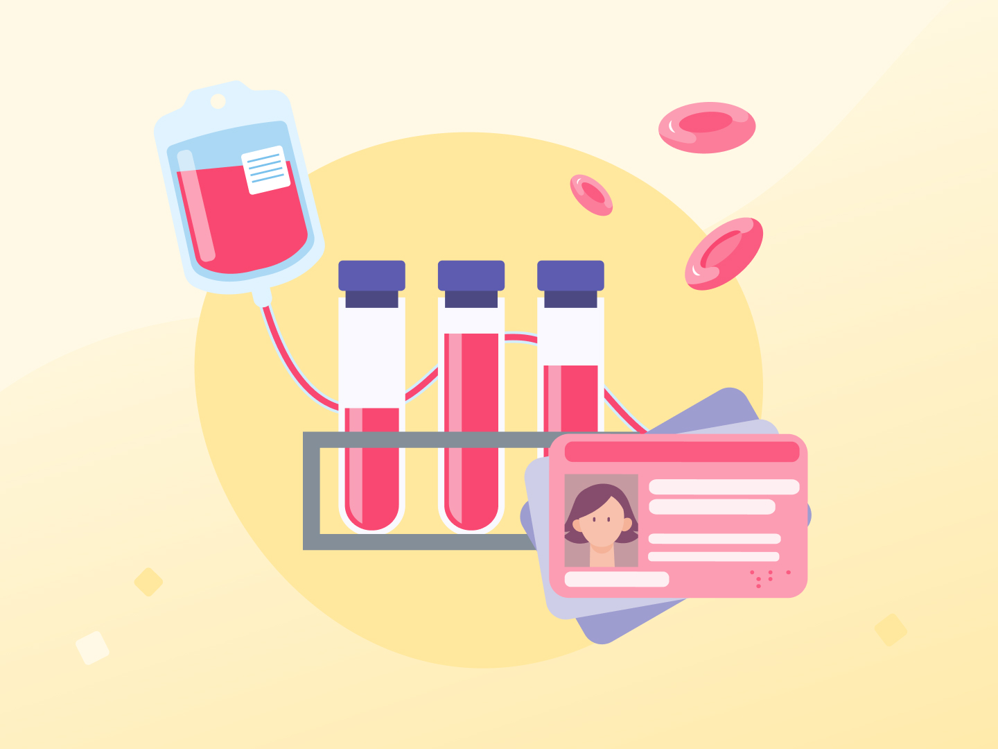 Ein Infusionsbeutel mit Blut, Blutkonserven und ein Behindertenausweis.