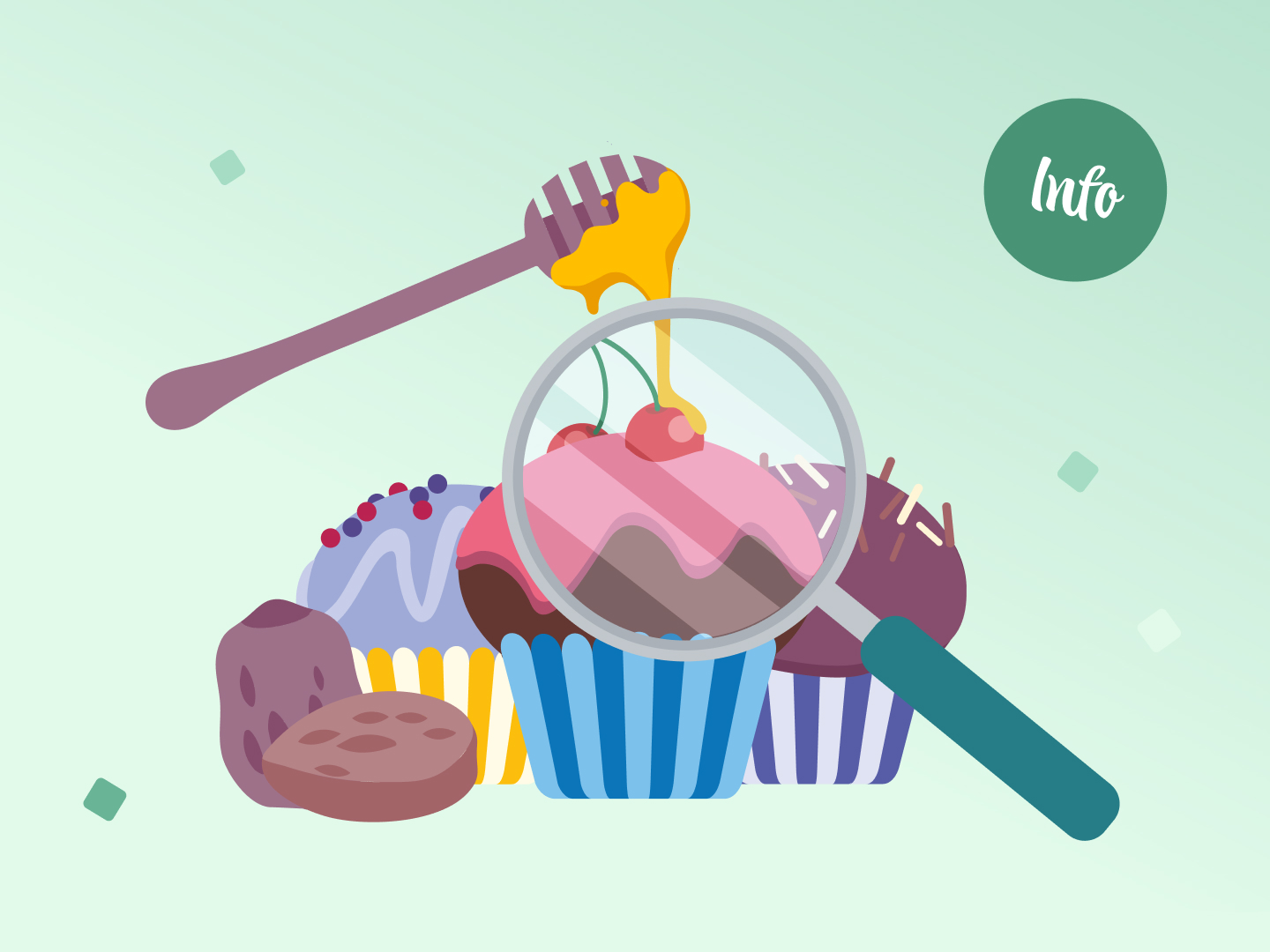 Drei Cupcakes mit Datteln gesüßt und Honig.