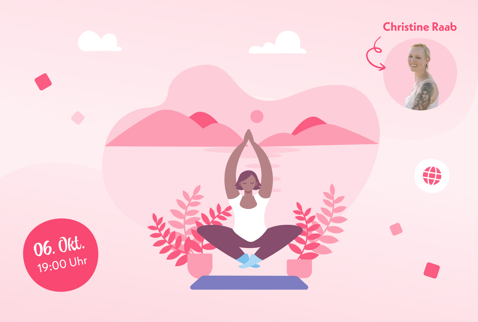 Ein junge Frau macht Yoga vor idyllischer Landschaft.