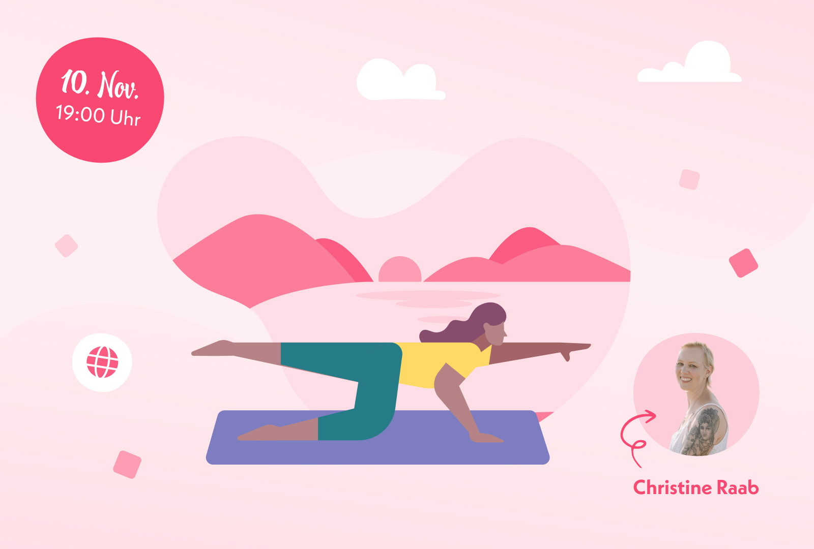 Ein junge Frau macht Yoga vor idyllischer Landschaft.