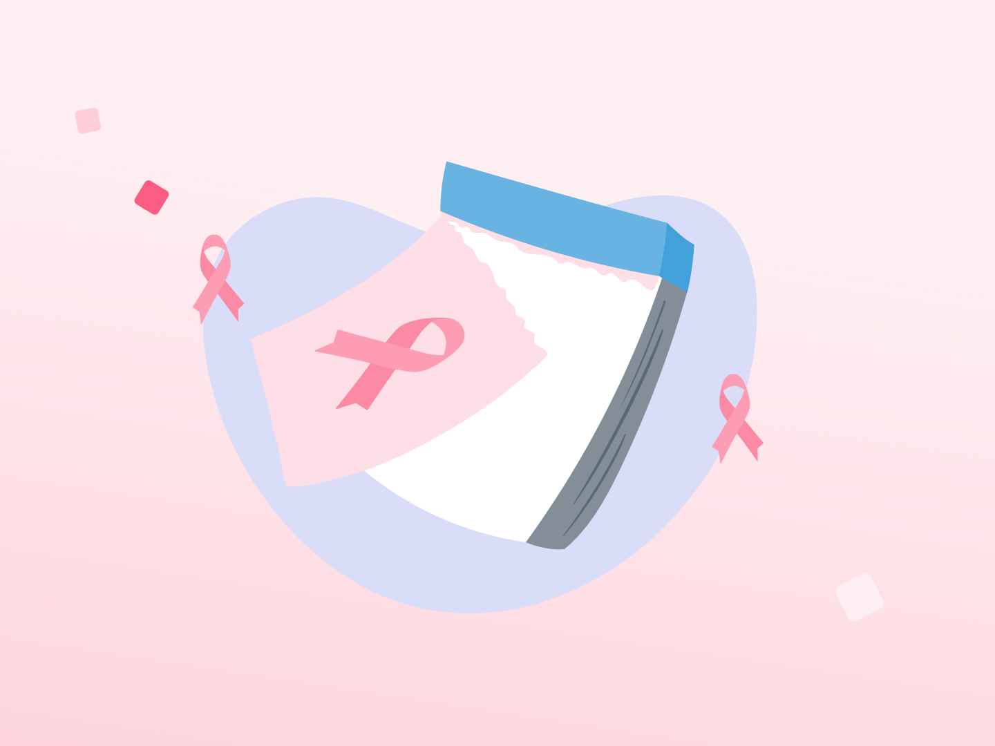 Ein Kalenderblatt in Pink mit einer pinken Krebsschleife wird abgerissen.
