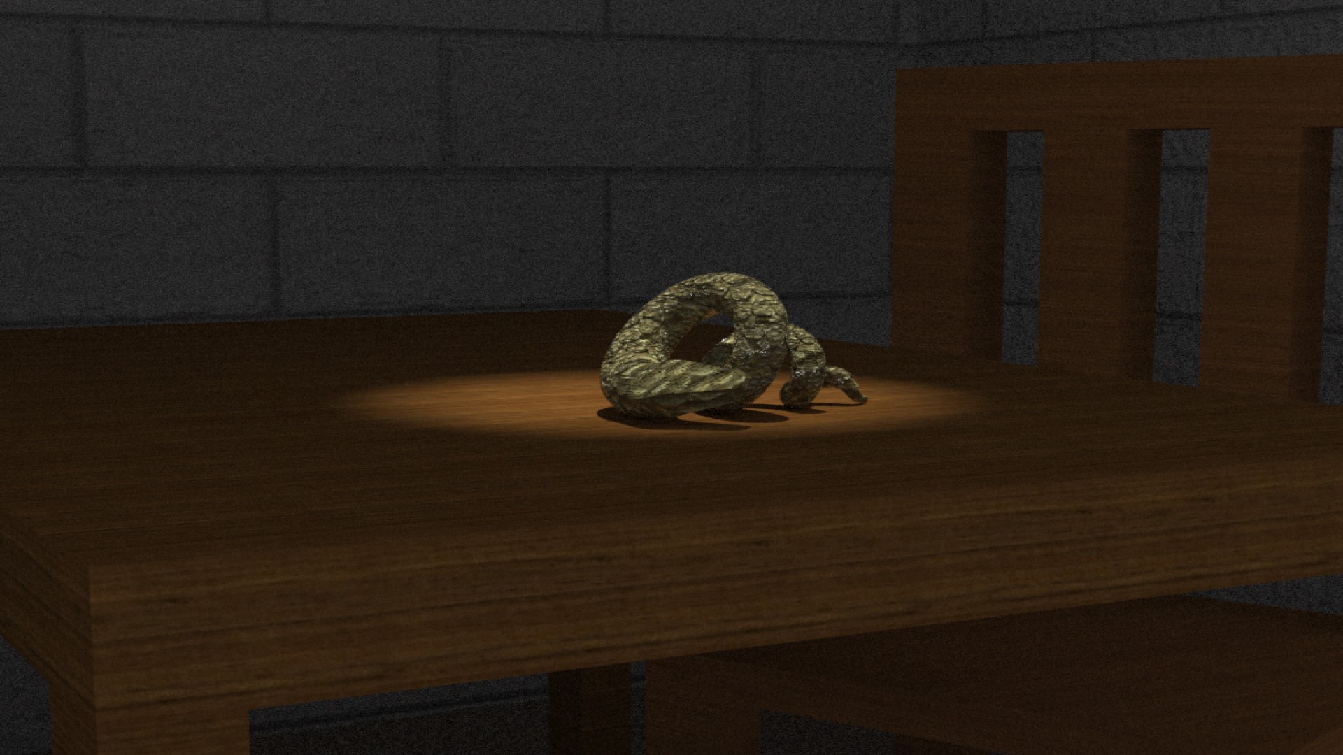 3D render of a napkin ring shaped like a snake.
