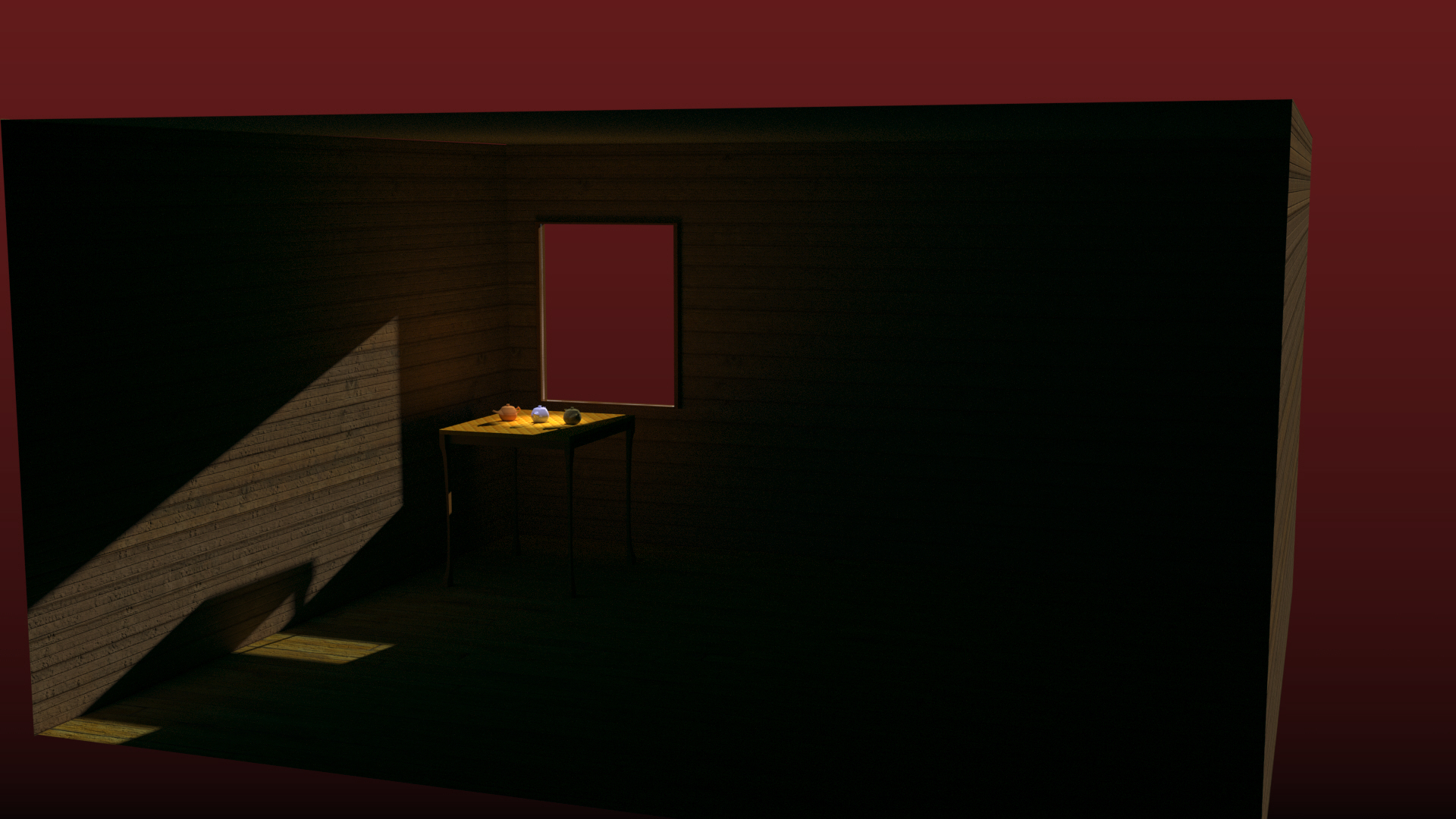 Teapots in a dimly lit shack