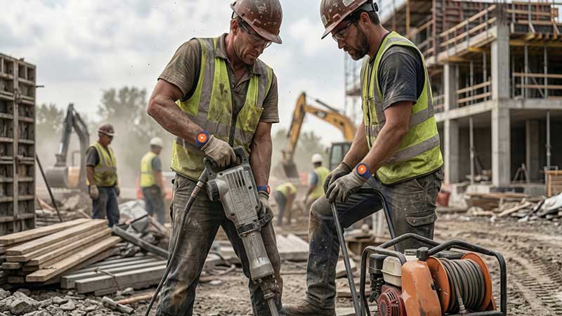 men using jackhammers with spacebands wearables