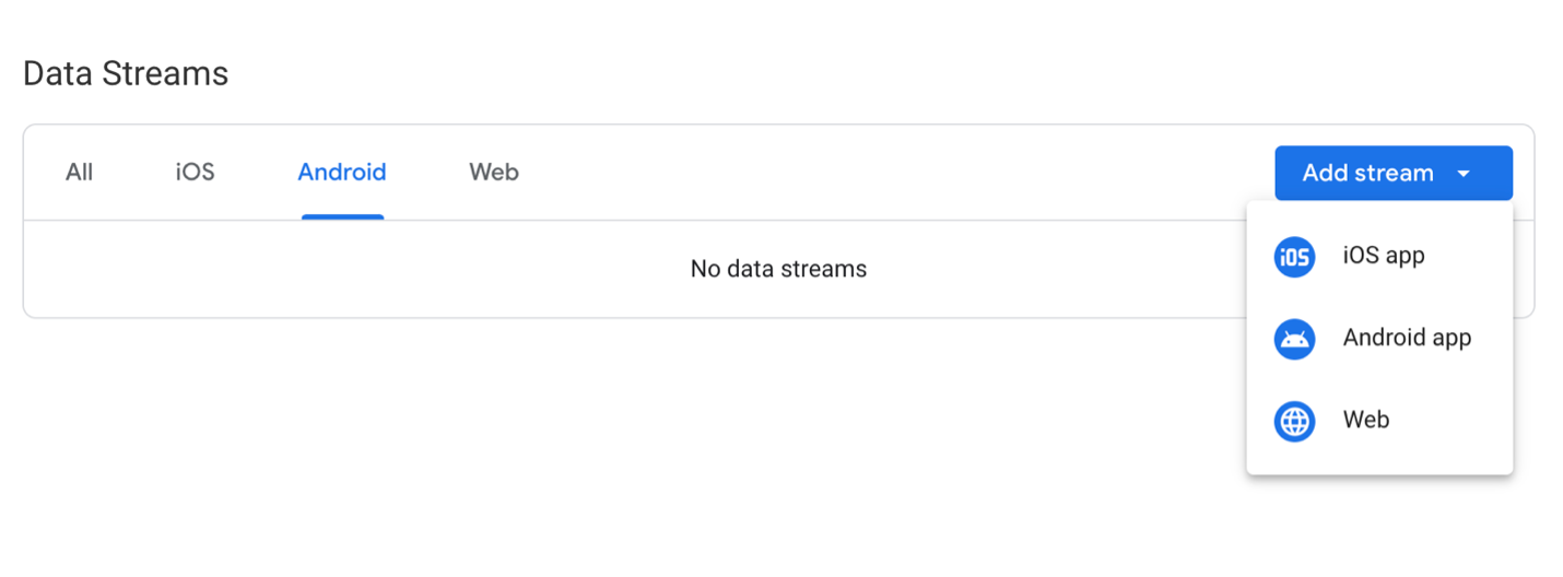 screenshot from google analytics showing Data Streams page.