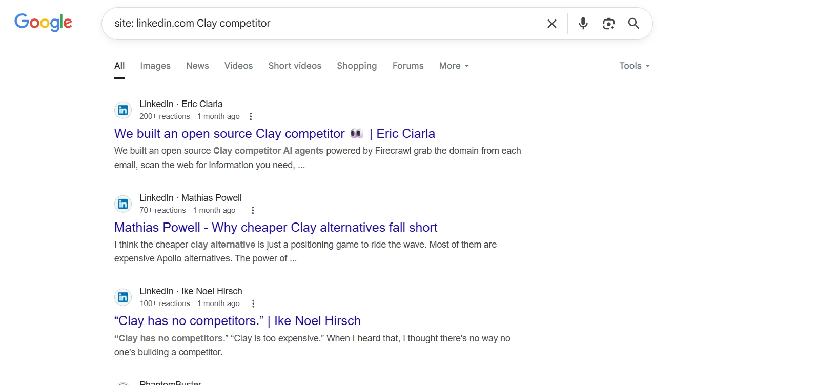 An example of a site: search using Google