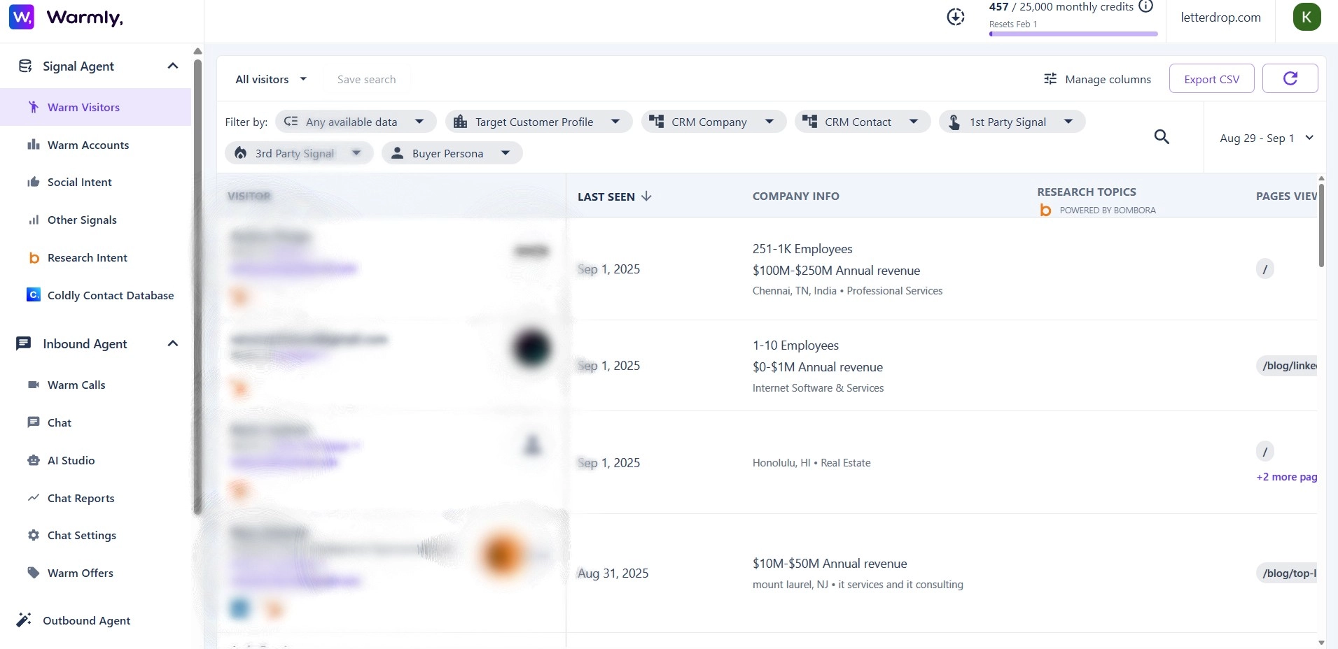 Warmly signal dashboard