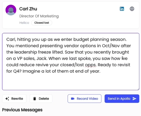 Letterdrop drafts messages to Closed/Lost leads when the time is right