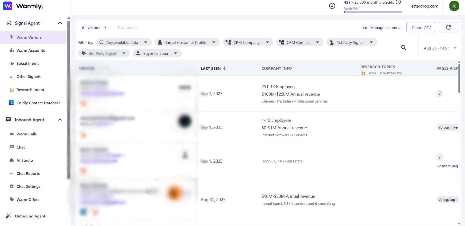 Surfacing intent with Warmly