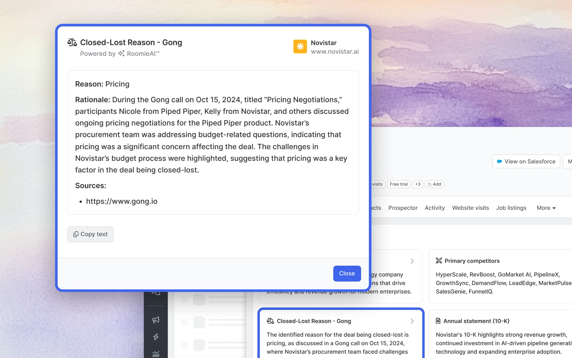 You can use Gong search intelligence to find closed/lost deals and why