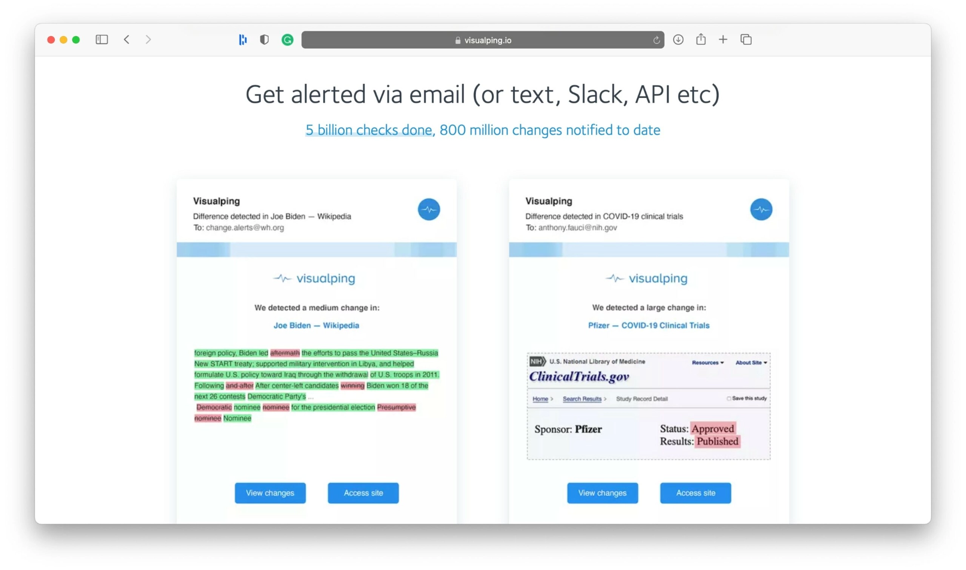 Use Visualping to see when a competitor publishes online