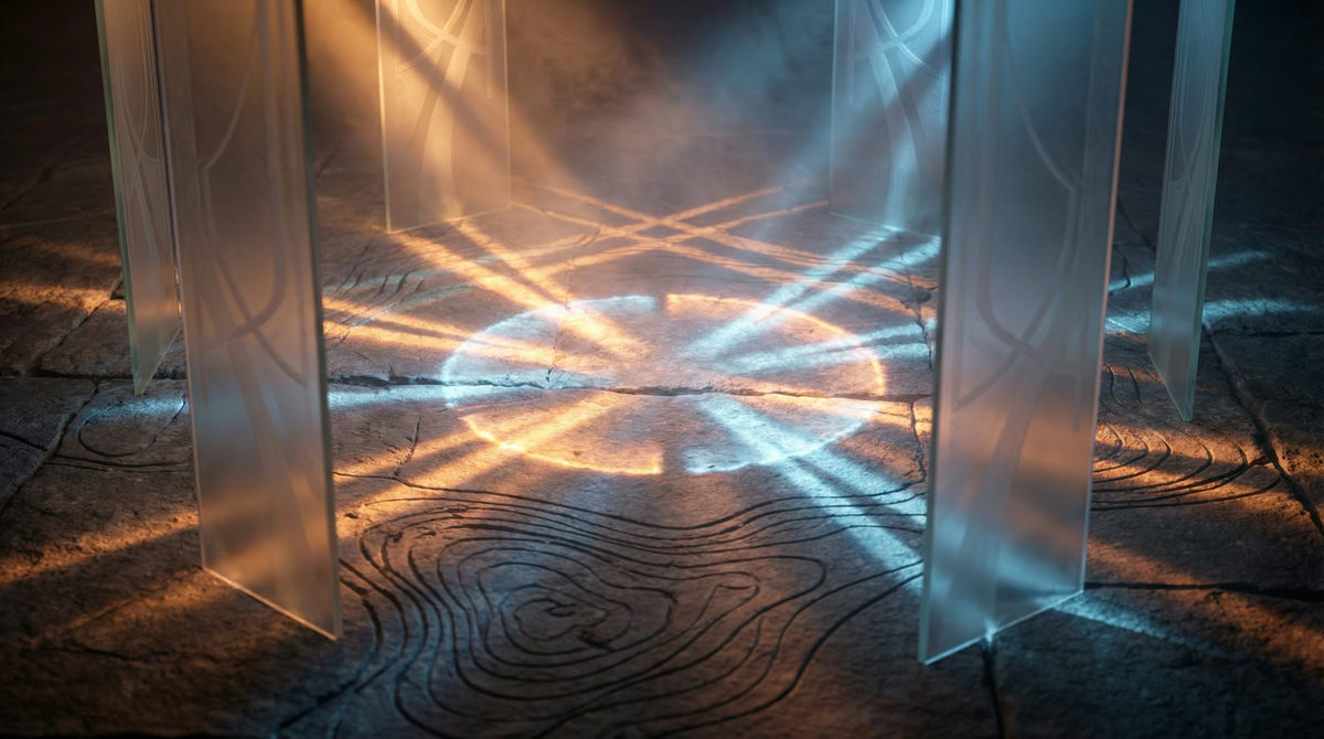 Geometryczna wizualizacja zestawu narzędzi technologicznych i modułów oprogramowania.