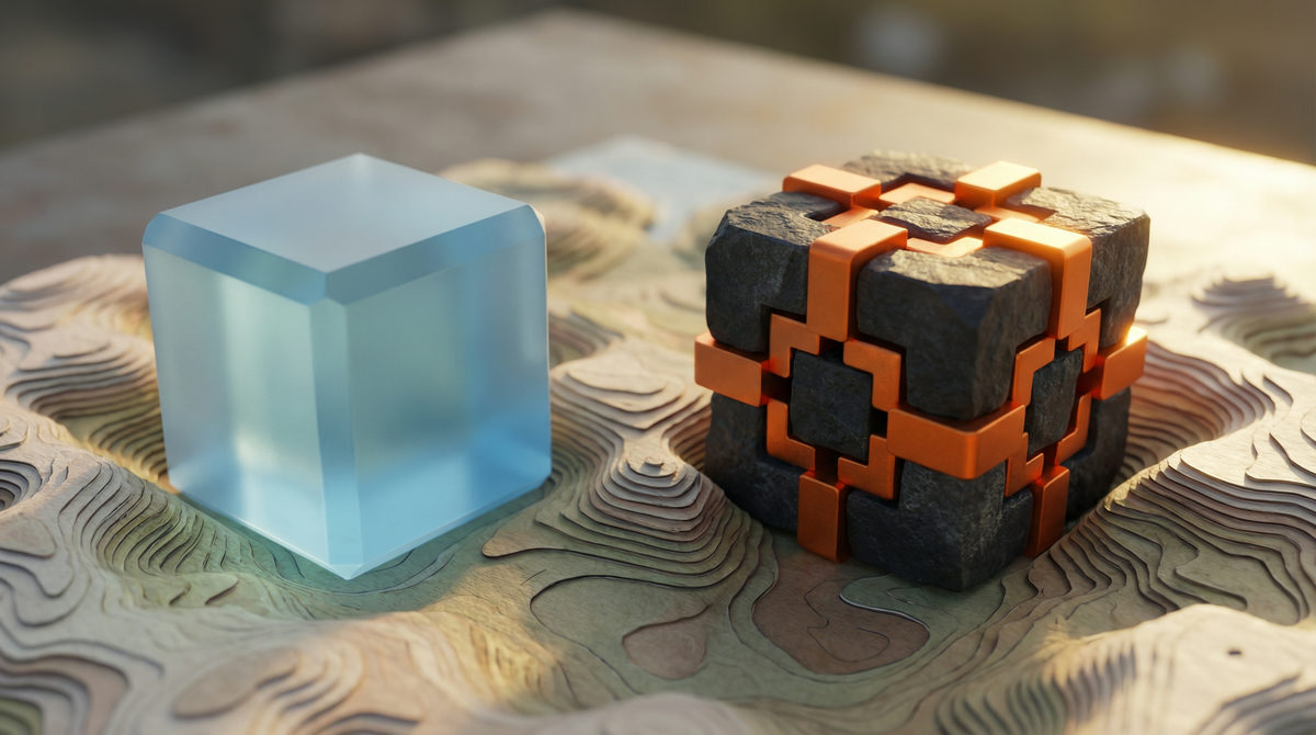 Trzy geometryczne artefakty na piedestale, symbolizujące trzy szybkie taktyki marketingowe do wdrożenia.