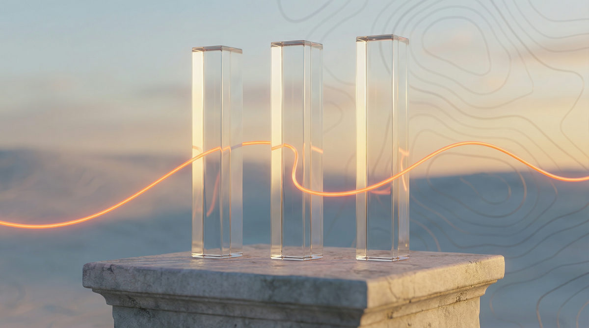 Geometryczna kompozycja porównująca różne wielkości i skale narzędzi marketingowych