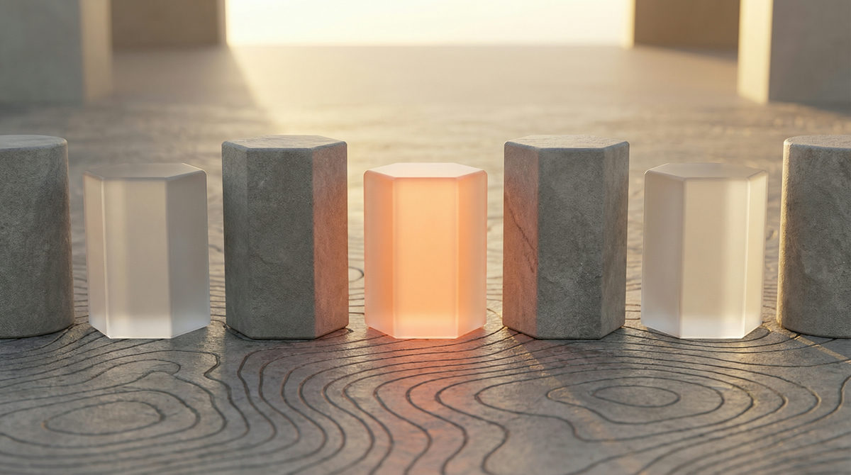 Abstrakcyjna lista kontrolna z geometrycznymi elementami symbolizującymi kroki wdrożenia