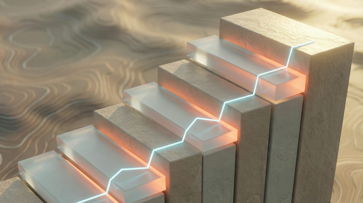 Geometryczny plan działania ułożony w formę strategicznej mapy drogowej.