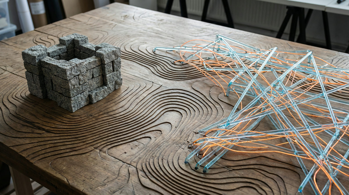 Koncepcyjny kalendarz z geometrycznymi kształtami wyznaczającymi postęp na mapie topograficznej