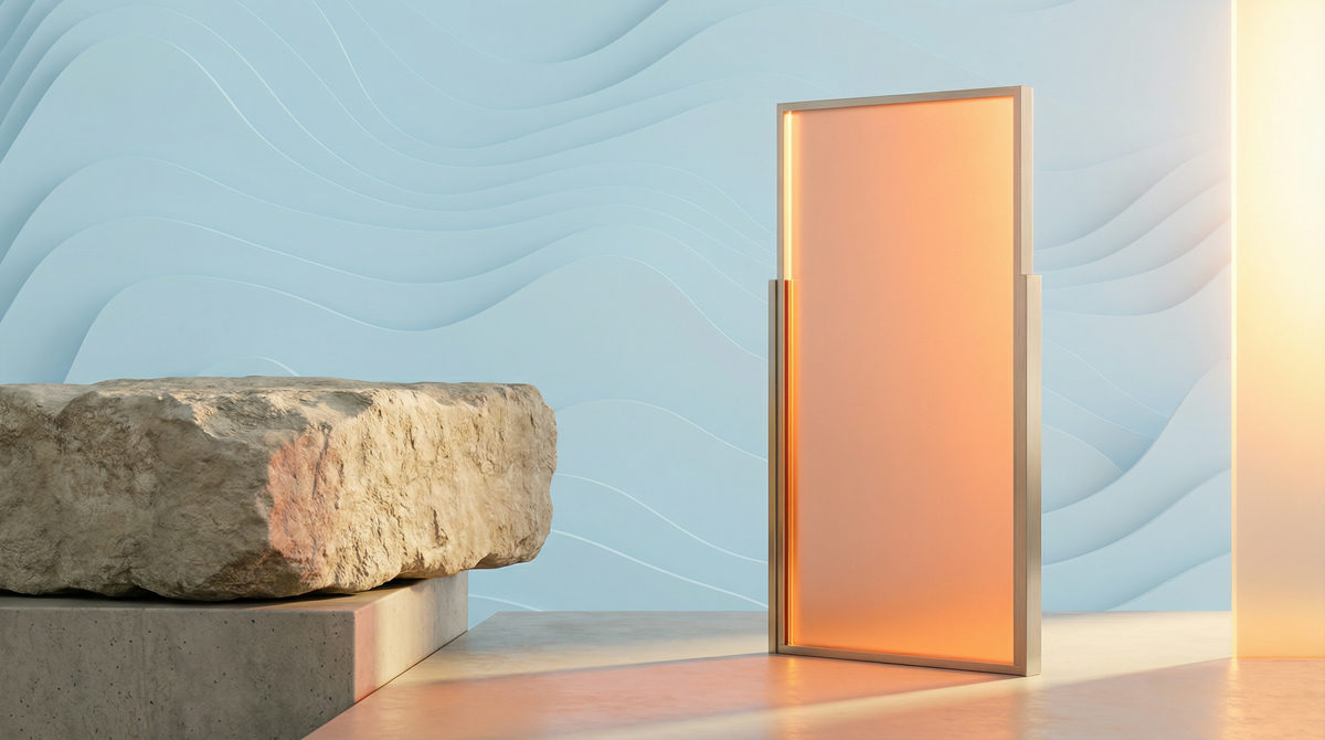 Trzy szklane monolity wyrastające z kamiennego krajobrazu symbolizujące wzrost i sukces marek