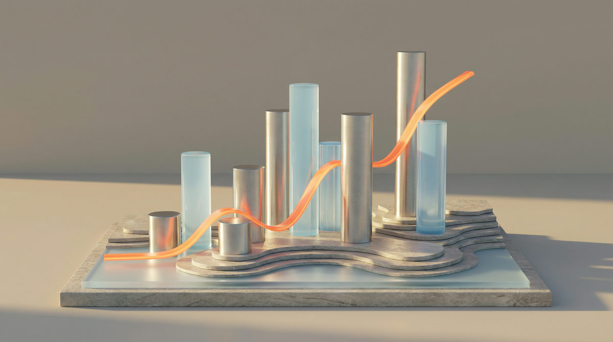 Koncepcyjna statuetka sukcesu na podium z wykresami wzrostu w tle